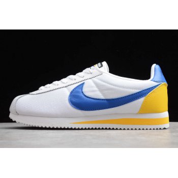 2020 Nike Classic Cortez Leather White Game Royal-Yellow 905614-105 Shoes